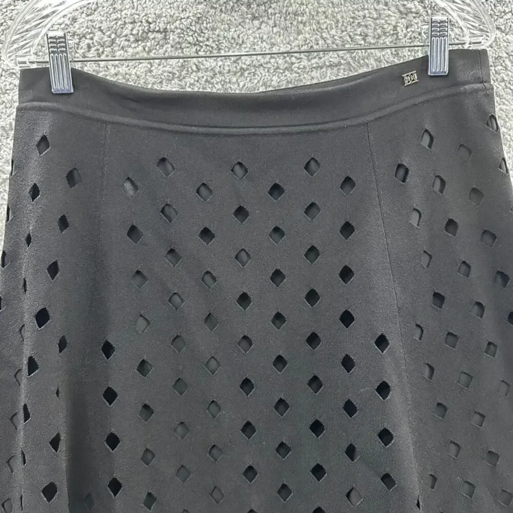 Escada Women's Large‎ Skirt Black Knee Length A-Line Diamond Cutouts Elastic